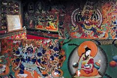 19 Rongbuk Monastery Main Chapel Buddhist Holy Books And Wall Paintings Mahottara Chemchok Heruka And Vajrakilaya Dorje Phurba.jpg